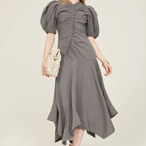 Ulla Johnson Charcoal Puff Sleeve Midi Dress